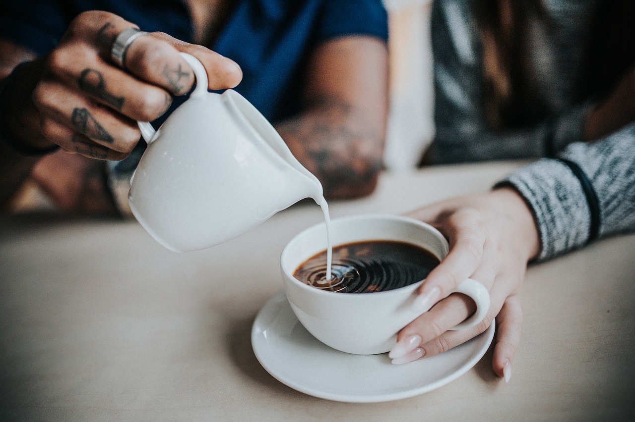 coffee, milk, hands